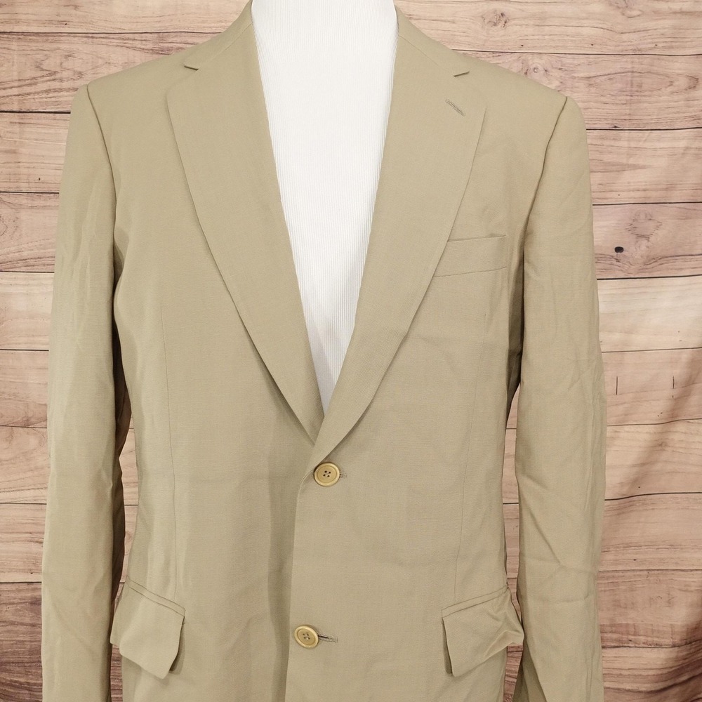 Vintage Calvin Klein Blazer 40L Beige 100% Silk Sport Coat Jacket 2 Button USA